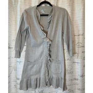 Tabitha Anthropologie Grey Ruffle Trim Cotton Cardigan L